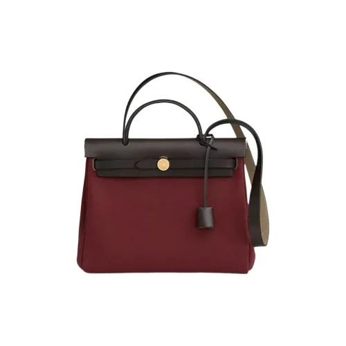 HERMES Herbag Холст с кожей Сумка из холста Сумка Сумка через плечо Сумка через плечо Эбеновый Hermès Красный