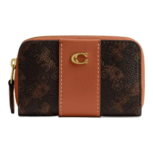 COACH Essential Покрытый холст телячья кожа держатель для карт мини женский латунь и черный коричневый