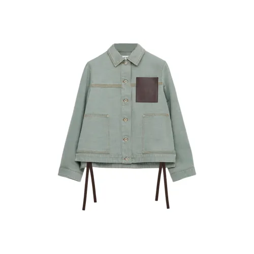LOEWE FW25 Denim Jacket Women's Khaki Green LOEWE FW25 Деним Куртка Женская Хаки Зеленый