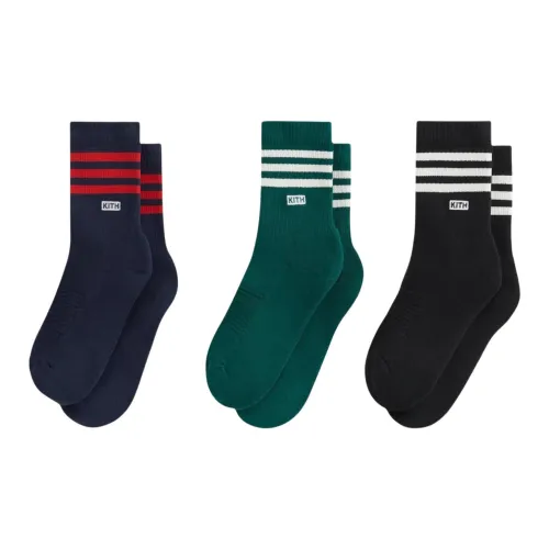 KITH Collaboration 3 Pack Морской Синий+Зеленый+Черный Мужские Носки MID до икры