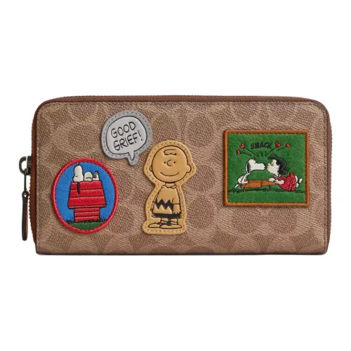 COACH PEANUTS Collaboration Покрытый холст Кошелек Маленький Мужской Коричневый