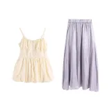 Абрикосовый топ на бретелях + фиолетовая юбка