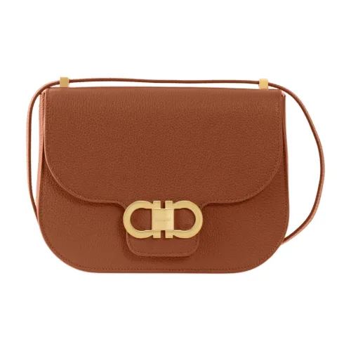 FERRAGAMO GANCINI Hammered Текстура Телячья кожа Сумка на плечо Мини Женская Коричневая