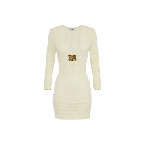 Elisabetta Franchi Длинное платье с длинными рукавами женское бежевый