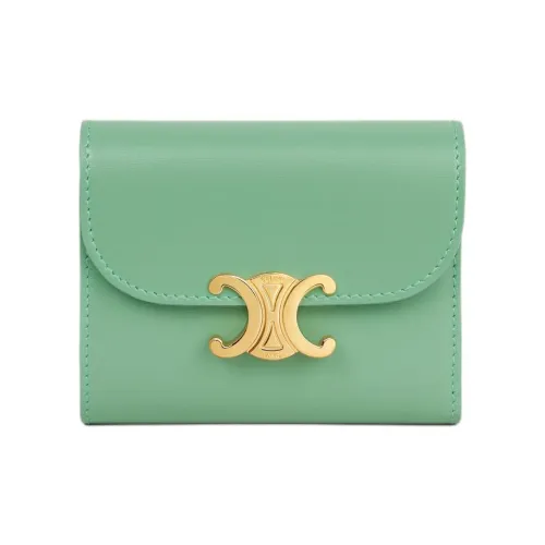 CELINE Triomphe Телячья кожа Кошелек Маленький Женский Зеленый
