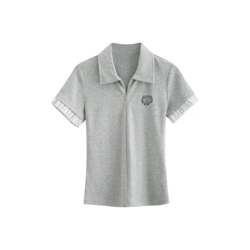 MENGXIAOQI Серый топ Женские Поло