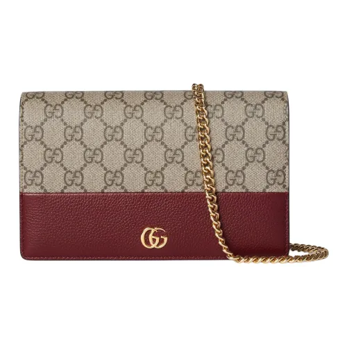 GUCCI GG Marmont Кожа Сумка через плечо Сумка на плечо Женская Красная и Бежевая