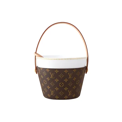 LOUIS VUITTON Холст Ведрообразная Сумка Женская Коричневый и Белый