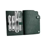 Серебряный металл кусачки для ногтей, 5 предметов, комплект + яшма, вращающийся кожаный чехол