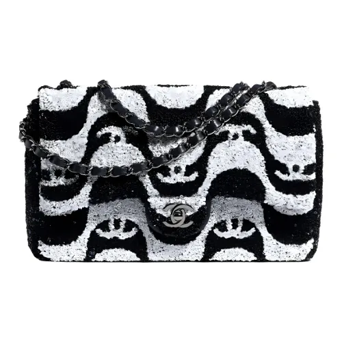 CHANEL Блестки Rhodium Металл Сумка через плечо Маленькая Женская Белая Черная