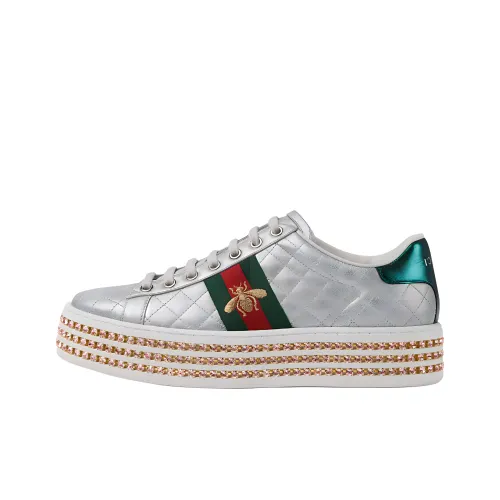 GUCCI Ace Low Кроссовки для скейтбординга Топ Женские Серебряные