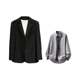 Black (Бизнес костюм + Серый рубашка + Полосатый галстук)