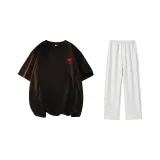 Комплект одежды (Черная футболка + Белые штаны с серым фотинией, повседневные штаны)