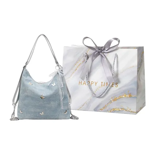 Miss Angel Ткань Рюкзак Одно Плечо Через Плечо Рюкзак Женский Небесно-Синий Деним Синий Черный