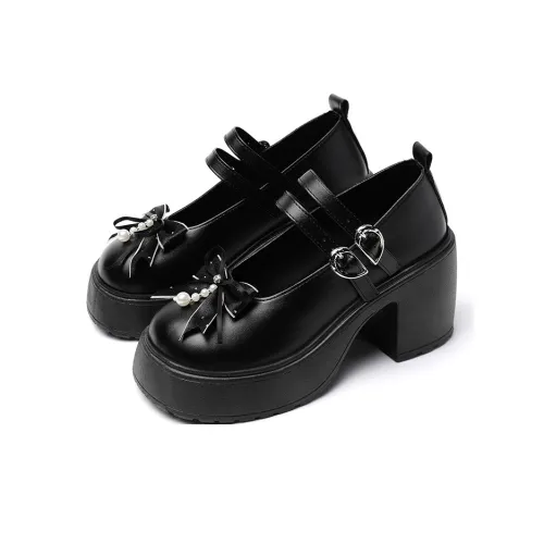 OLDDESIRE Грубый каблук Туфли Мэри Джейн Женские Черные