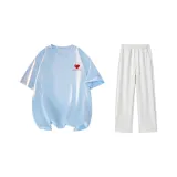 Комплект одежды (Светло-синяя футболка + Бело-серые повседневные штаны)