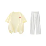 Комплект одежды (Бежевая Желтая Футболка + Белые Серые Фотиния Повседневные Штаны)