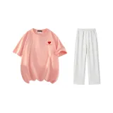 Комплект одежды (Розовая футболка + Белые штаны Фотиния серого цвета)