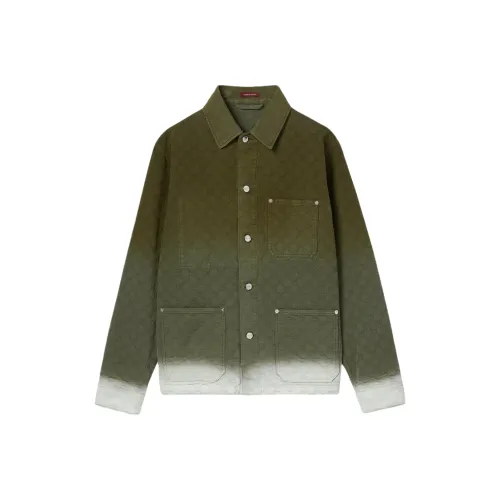 GUCCI Рубашка Мужская Лесной Зеленый Белый Градиент