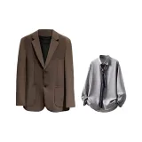 Coffee Brown (Бизнес костюм + Серая рубашка + Полосатый галстук)