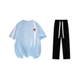 Комплект одежды (Светло-синяя футболка + Черные повседневные штаны)