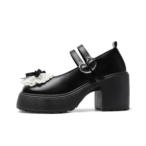 OLDDESIRE Грубый каблук Туфли Мэри Джейн Женские Черные