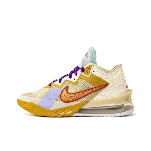 Nike Lebron 18 Устойчивые к истиранию MID Беговые кроссовки Мужские Бежево-желтые