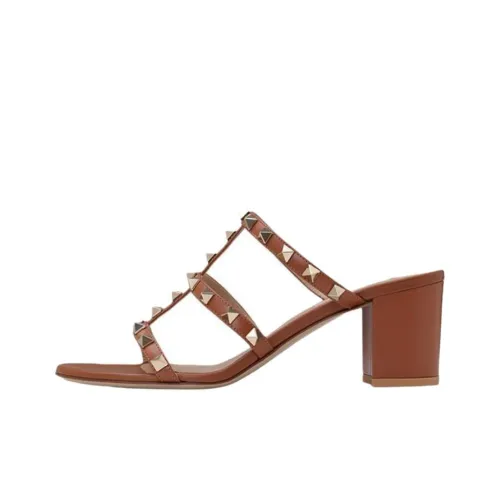 Valentino Rockstud Rubber Slide Тапочки 6 см Женские Коричневый