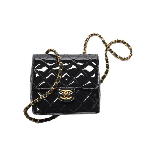 CHANEL 22K Осенний и Зимний Лакокожий Клапан Сумка Camera Сумка Сумка через плечо Мини Женская Черная
