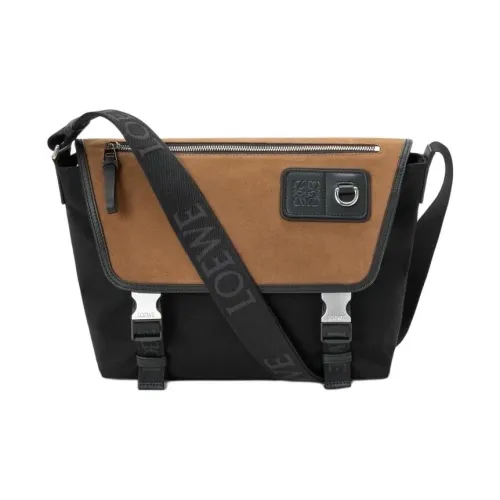 LOEWE Ткань Спилок коровьей кожи Курьерская сумка Сумка на плечо Средний Мужская Черная Коричневая
