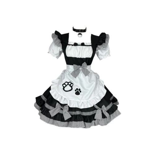 WLEQK Черный + Повязка на голову + Слюнява + Кольцо на шею с колокольчиком Женские косплей