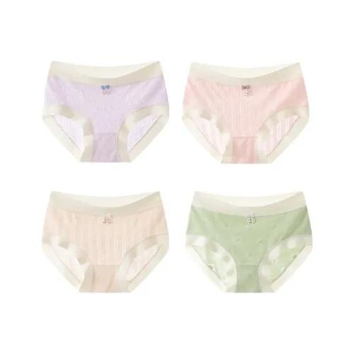 Хлопок 4 шт [Светло-зеленый + Светло-фиолетовый + Свет Shrimp + Светло-абрикосовый] Kids Трусы