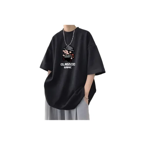 Wooden Rabbit Повседневный Ins City Style Круглый вырез Модный Нишевый Дизайн Свободный крой Модный с рукавами длины локтя Мужской