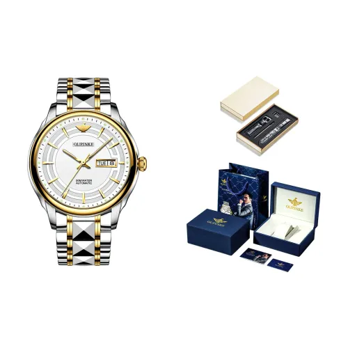 Oupinke Механический механизм ремешок из нержавеющей стали мужские часы белый циферблат