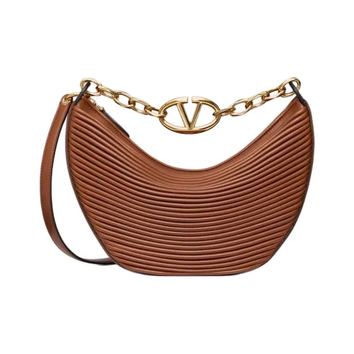 Valentino Vlogo Moon Кожа Хобо Сумка Сумка через плечо Маленькая Женская Табачный