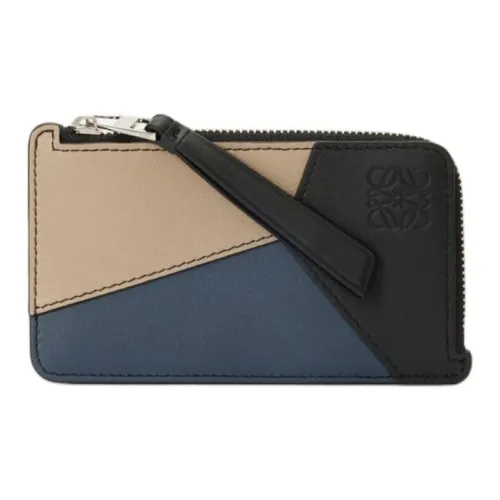 LOEWE Пазл Телячья кожа Держатель для карт Мужской Индиго Черный Желтый