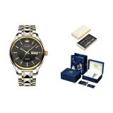 Стальной браслет с черным циферблатом + коробка + кожаный ремешок