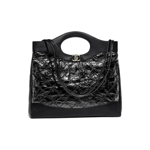 CHANEL Вощеная кожа Тоут Сумка Сумка для покупок Женская Черная