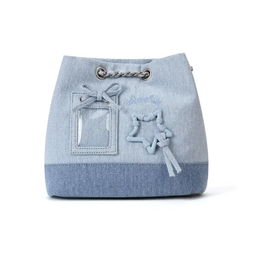 VANWALK Хлопок ПУ (полиуретан) Корзина Сумка Сумка через плечо Вода Buckets Рюкзак Большой Женский Джинсовый синий Мусс Белый