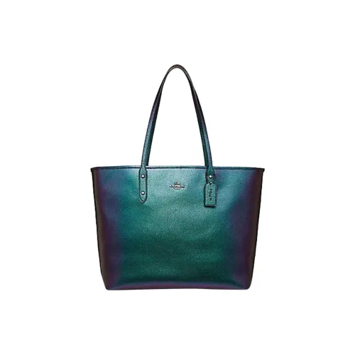 COACH Городской Зернистая кожа личи кожа одно плечо тоут сумка сумка для покупок тоут сумка сумка большая женская металлический зеленый