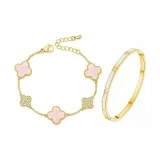 Розовый браслет + Золотой браслет-манжета