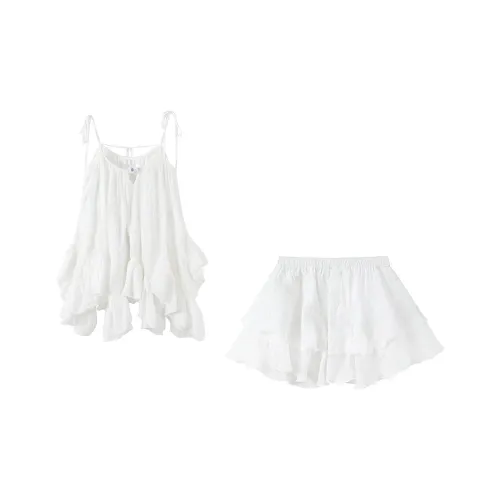 TSKIU Белый Камисоль + Белая Юбка Женские Комплекты с Юбкой