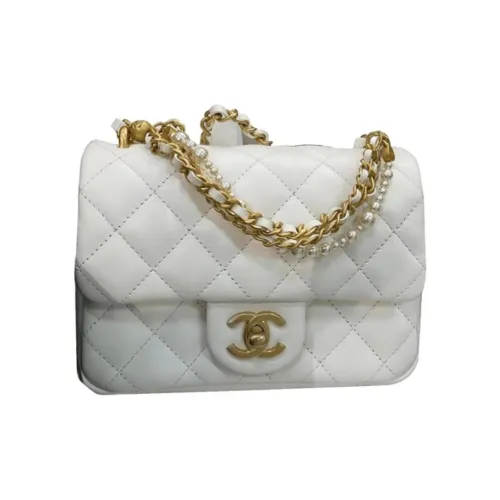 CHANEL Блестящий Кросс-боди Сумка из овечьей кожи Mini Женская Белая