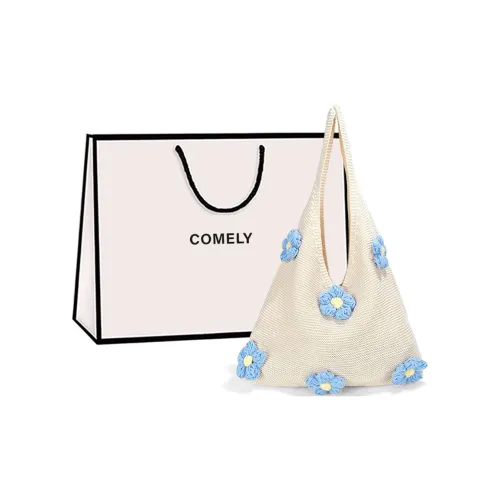 COMELY Ткань Сумка Сумка через плечо Сумка на плечо Стандартная Женская Экрю и Синий Цветочный Экрю и Цветочный