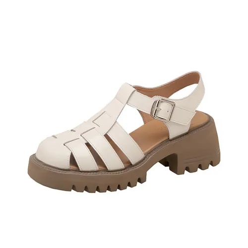 TAFN Натуральная кожа Высокий каблук Лето Верхняя одежда Премиум Модный Закрытый носок Вязаные ткани Свинья Cage Римские Сандалии Женские