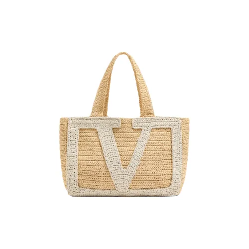 Valentino Garavani Синтетическая Рафия Тоут Сумка Сумка для покупок Сумка Большая Женская Бежевая