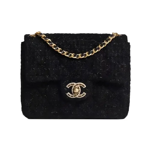 CHANEL Classic Flap CF Радужная Твил Мягкая Шерстяная Сумка через плечо Сумка Мини Женская Черная