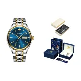 Стальной ремешок, синий циферблат + коробка + кожаный ремешок