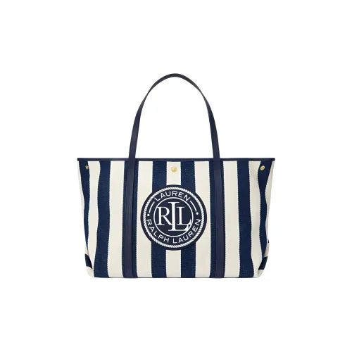 LAUREN RALPH LAUREN Ткань Тоут Сумка Сумка для покупок Сумка Большая Женская Темно-синий и Белый