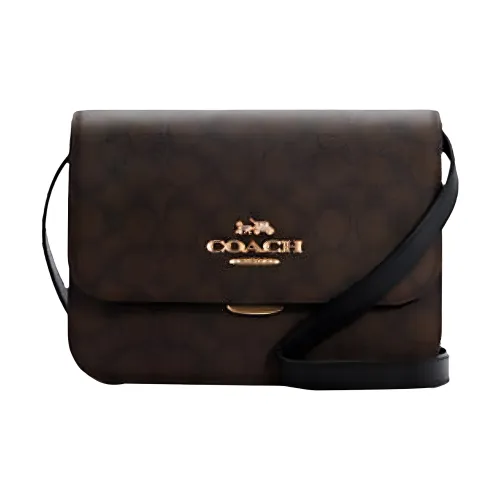 COACH Brynn Покрытие Холст Кожаная Вставка Сумка через плечо Женская Коричневая